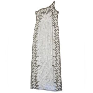 Je Matadi Beaded One-Shoulder Prom Dress, Gown, Sheath Dress White, Slit, Size 6